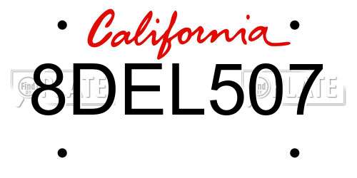8DEL507 California License Plate