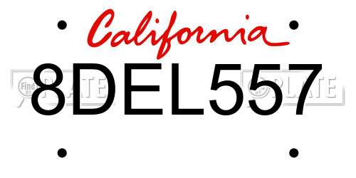 8DEL557 California License Plate