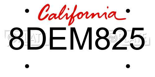 8DEM825 California License Plate