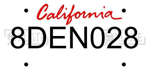 8DEN028 California License Plate