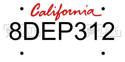 8DEP312 California License Plate