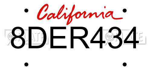 8DER434 California License Plate