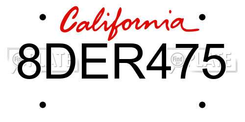 8DER475 California License Plate