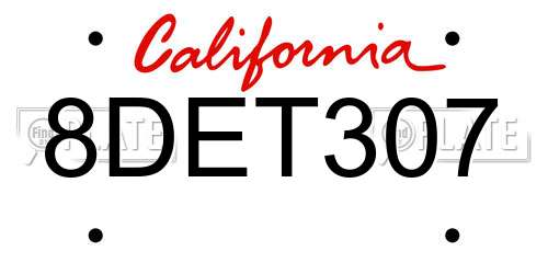 8DET307 California License Plate