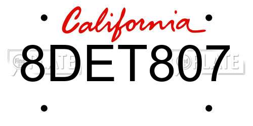 8DET807 California License Plate