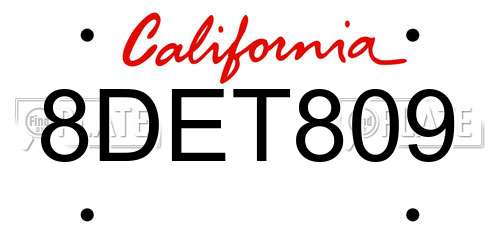 8DET809 California License Plate