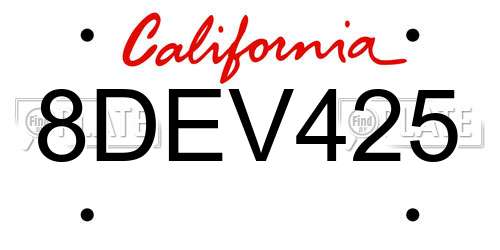 8DEV425 California License Plate