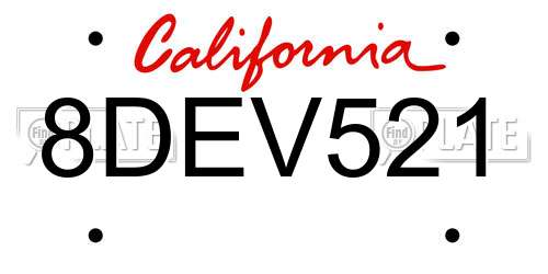 8DEV521 California License Plate