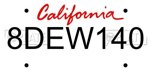 8DEW140 California License Plate