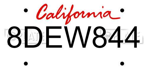 8DEW844 California License Plate