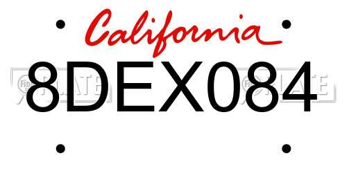 8DEX084 California License Plate