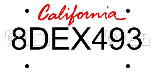 8DEX493 California License Plate