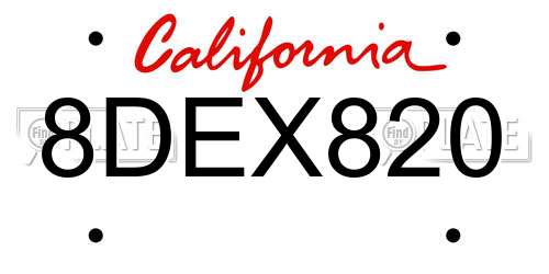 8DEX820 California License Plate