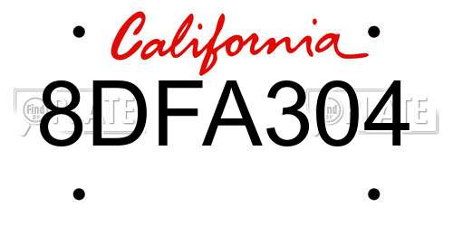8DFA304 California License Plate