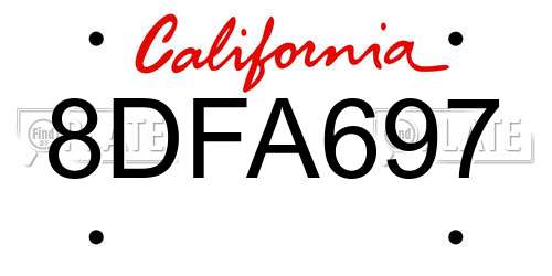 8DFA697 California License Plate