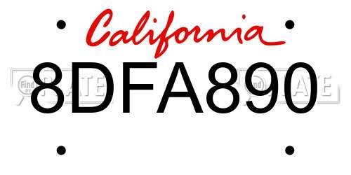 8DFA890 California License Plate