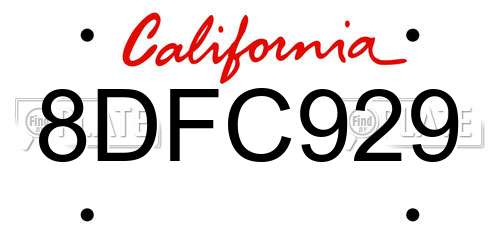 8DFC929 California License Plate
