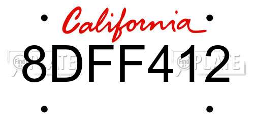 8DFF412 California License Plate