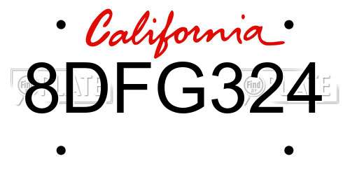 8DFG324 California License Plate