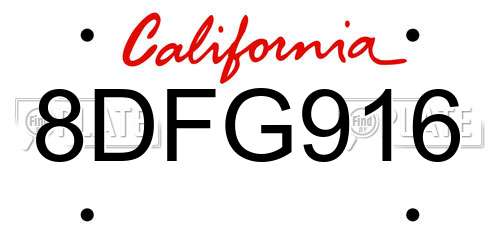 8DFG916 California License Plate