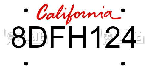 8DFH124 California License Plate