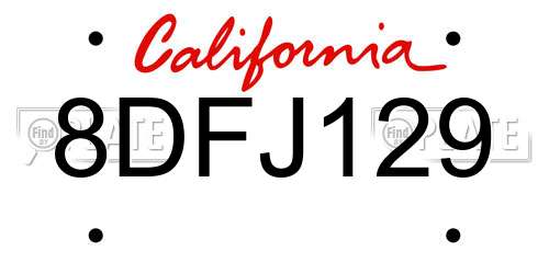 8DFJ129 California License Plate