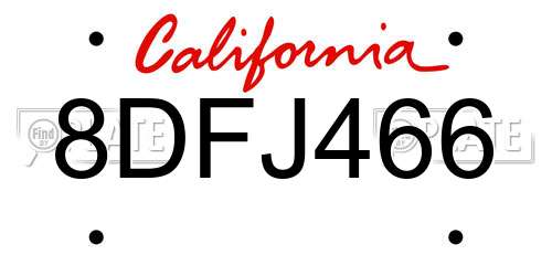 8DFJ466 California License Plate