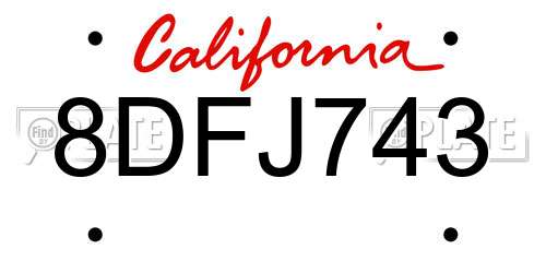 8DFJ743 California License Plate
