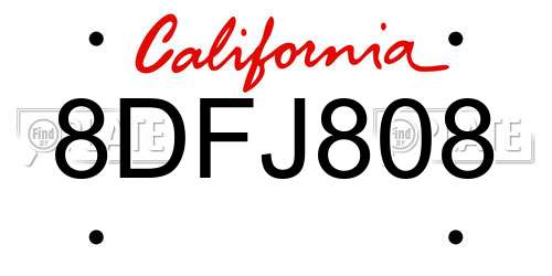 8DFJ808 California License Plate