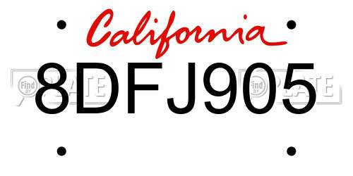 8DFJ905 California License Plate