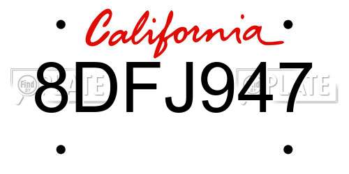 8DFJ947 California License Plate