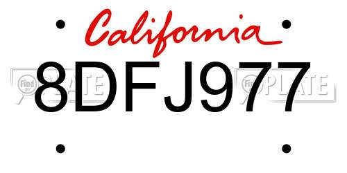 8DFJ977 California License Plate