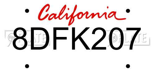 8DFK207 California License Plate