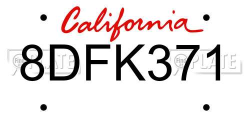 8DFK371 California License Plate