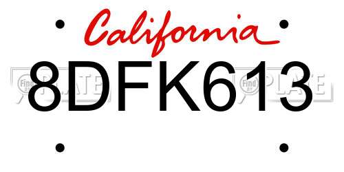 8DFK613 California License Plate