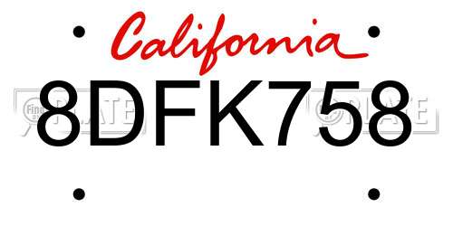8DFK758 California License Plate