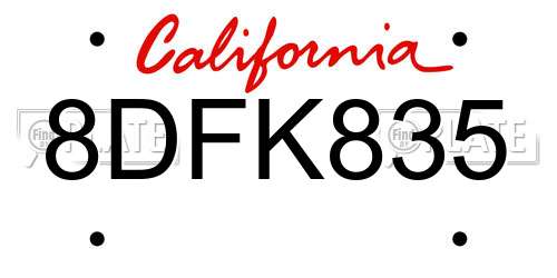 8DFK835 California License Plate
