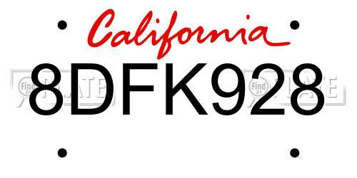 8DFK928 California License Plate