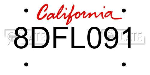 8DFL091 California License Plate