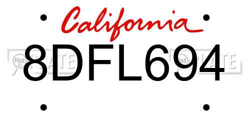 8DFL694 California License Plate