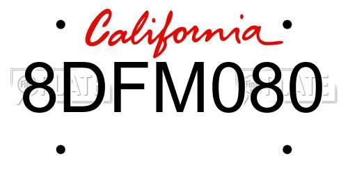 8DFM080 California License Plate