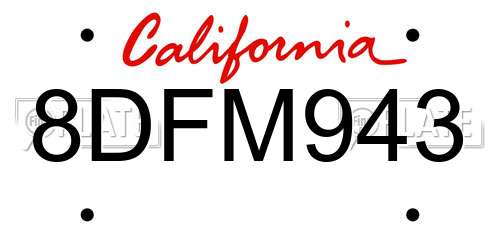 8DFM943 California License Plate