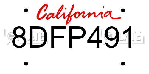 8DFP491 California License Plate