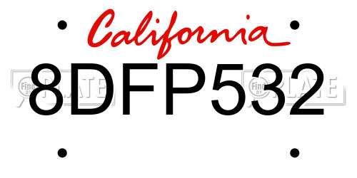 8DFP532 California License Plate