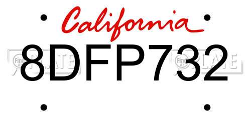8DFP732 California License Plate