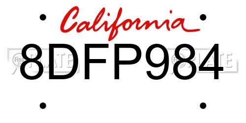 8DFP984 California License Plate