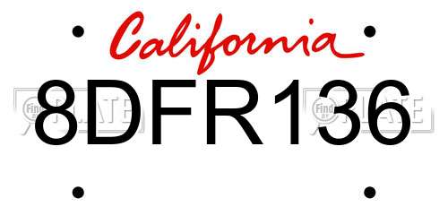 8DFR136 California License Plate