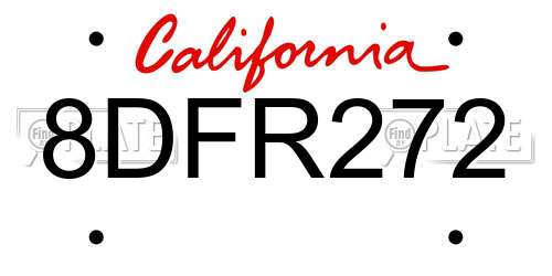 8DFR272 California License Plate