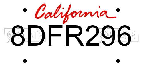8DFR296 California License Plate