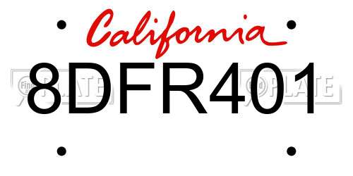 8DFR401 California License Plate